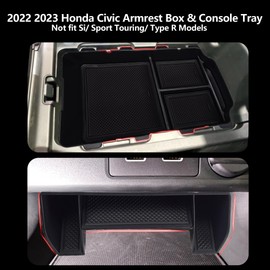 AZGaea 2PCS Honda Civic Center Console Organizer for Civic 11th Gen Sedan LX/EX/Sport 2022-2025 - Perfect Fit OEM Design, Anti-Skid Storage Tray & Hidden Compartment, Easy Install No Tools Needed
