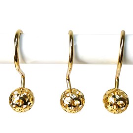 Chictie Gold Shower Curtain Hooks Rings,Set of 12 Brass Decorative Bling Metal Rustproof Shower Hangers Rings for Bathroom Curtains Rods Hollow Ball Design