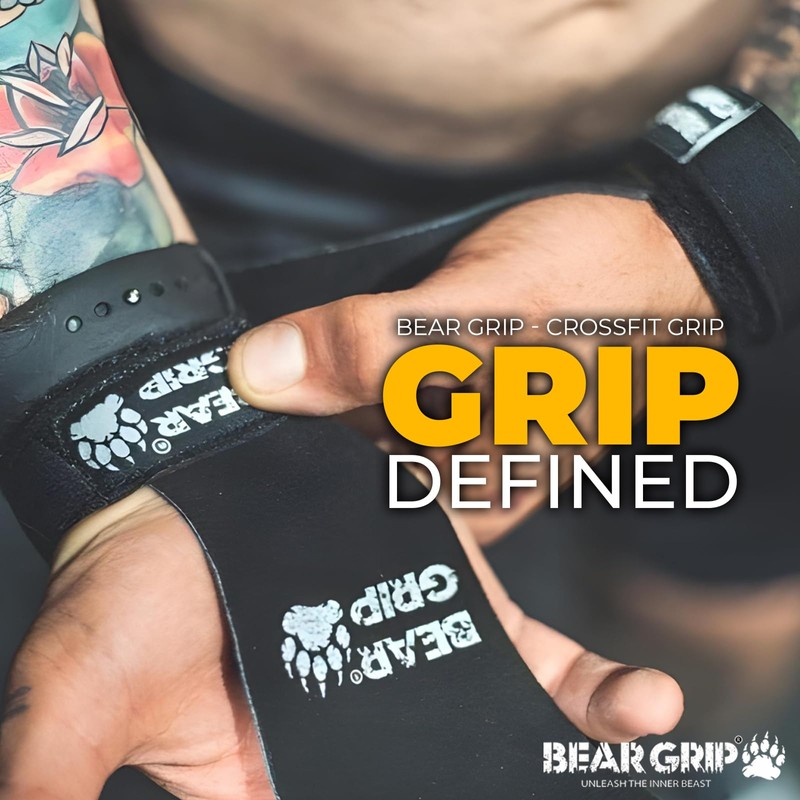 BEAR GRIP - Crossfit Grip (XL, Leather Black 3 Hole)