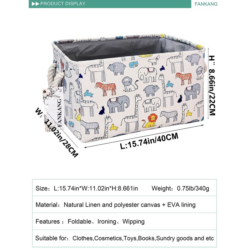 FANKANG Rectangular Fabric Storage Bin Box Laundry Basket, Nursery Storage,