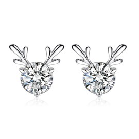Christmas Earrings for Women Girls, Silver Christmas Elk Deer Stud Earrings with White Cubic Zirconia, Christmas Xmas Presents Jewellery Xmas Earrings | Christmas Earrings Gifts