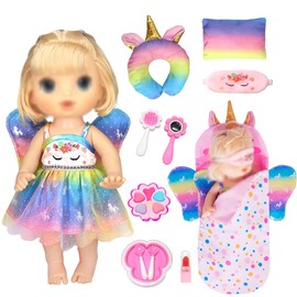 iBayda Doll Clothes Accessories Set Include Dress Pillow Sleeping Bag Toys Play Set for 10 -12 Inch Dolls, 14 to 14.5 Inch Dolls (No Doll)