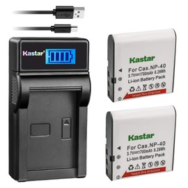 Kastar Battery (X2) & Slim LCD Charger for Cas NP-40 and Exilim Z400 FC100 FC150 FC160S P505 P600 P700 Z100 Z1000 Z1050 Z1080 Z1200 Z200 Z30 Z300 Z40 Z450 Z50 Z500 Z55 Z57 PRO EX-Z600 Z700 Z750 Z850