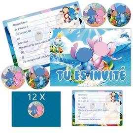 IRONIUM 12 x Children's Birthday Invitation Cards with French Envelope, Birthday Invitations Children, Cartoon Invitation Cards Birthday Set for Themed Party (A6)