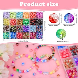 BONNY BOXX 600PCs 8MM Multicolor Acrylic Crackle Beads Set for Jewelry Making Crystal Crackle Lampwork Acrylic Round Beads for Bracelet Necklace Earring Accessories