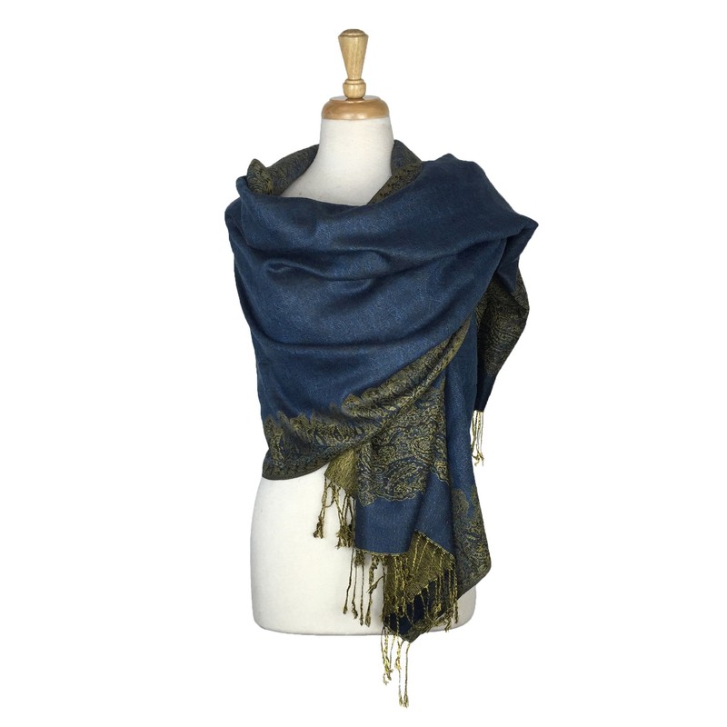 Paskmlna Chal de pashmina de doble capa reversible con patrón