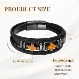 Gift for Men, Leather Bracelet for Men, Men's Leather Bracelet, Tiger's Eye Leather Bracelet, Cross Tiger's Eye Multilayer Braided Leather Bracelet with Magnetic Clasp, Christian Gifts, PU leather,