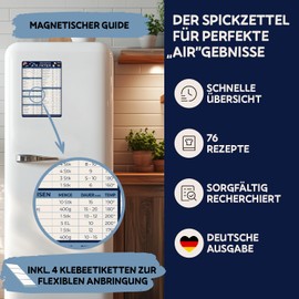 WUNI Airfryer Accessories - Magnetic Airfryer Guide with Temperature, Duration & Quantity - German Airfyer Cookbook - Ninja Hot Air Fryer Accessories - Scandi Dark