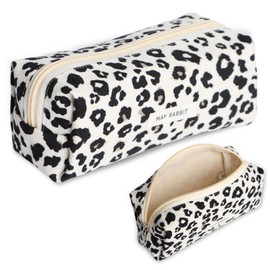 ICKEYOU Pencil Case Corduroy Fabric Girls Teenager Pencil Case Pencil Case Stationery Organiser Bag Large Storage Capacity Pencil Case for School Office, White Leopard Print, Pencil case