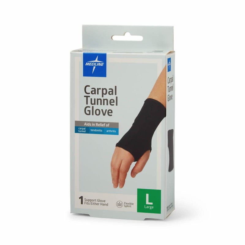 Medline Carpal Tunnel Gloves, Flexible Splint & Beaded Cushion, Size