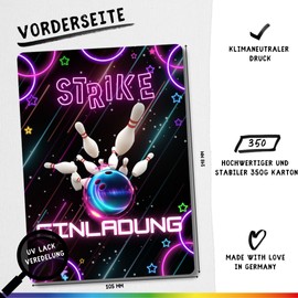 celebr8te Activities Invitation Cards (Bowling Pink, M Set - 12 Cards + Stickers + Bags)