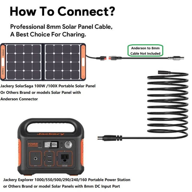 30Ft Jackery Extension Cable 14AWG 8mm Solar Panel Extension Cable