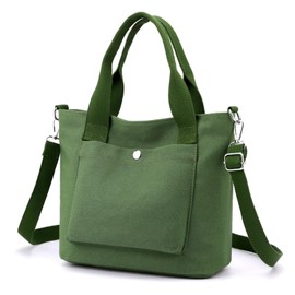 Yooamz Tote Bags for Women, Canvas Tote Bags with Zip, Casual Canvas Handbags Shoulder Bags Women Crossbody Tote Bags for School Travel Work (Green)