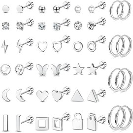 Dochais 22 Pairs Stainless Steel Tiny Stud Earrings for Women Men Titanium Hoop Earrings for Women Star Moon Cartilage Helix Tragus Barbell Ball Screw Butterfly Buckle Earrings Flat Back Earrings,