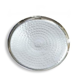 India Handicrafts 70178 Hammered Round Silver Tone 7 inch Stainless Steel Serving Tray Plate Platter