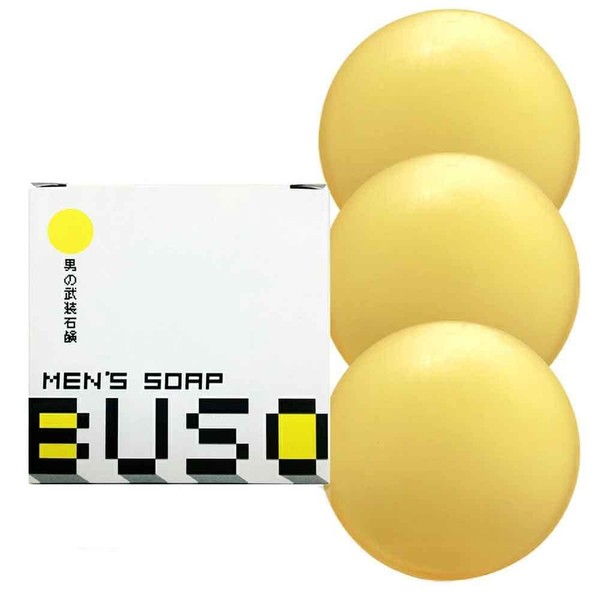 BUSO Facial Washing Soap, 3 Pieces, Men's Face Washing Soap, Foaming Net Included, Aging Odor, Sweat Odor, For 30s, 40s, 50s, Twice Morning and Evening, Approximately 1 Month Work, Face Washing Soap, Additive-free, Fulvic Acid, Solid Soap, Oily Skin, Mix