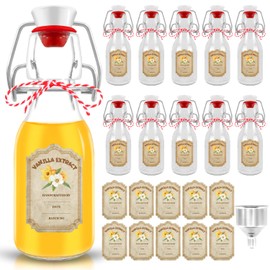 10 Pack 4 Ounce Flip Top Vanilla Extract Bottles Transparent Flip Top Glass Bottles 10 Pcs Vanilla Extract Stickers for Homemade Vanilla Essential Oil Syrup Gift Glass Food Storage Canister Set