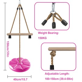 KINSPORY Disc Swing for Kids, Swing Set Accessories, 7FT Height Adjustable Gym Monkey Bars, Hanging Tree Seat for Backyard, Outdoor Play Equipment (Rose Pink)