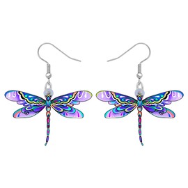 TIZURO Acrylic Colorful Fun Dragonfly Earrings Spring Summer Garden Insects Dangle Novelty Jewellry For Women Bugs Lovers Charms Party Gifts (Purple)