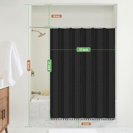 Black Fabric Shower Curtain Boho Black Tassel Striped Textured Shower Curtains for Bathroom Modern Chic Shower Curtain Minimalist Cloth Shower Curtain Set with Hook, 72x72