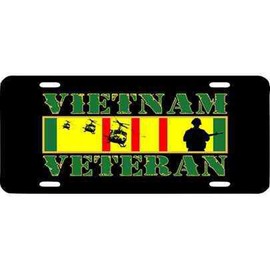 Vietnam Veteran Soldier and Service Ribbon License Plate Vietnam war Memorabilia with Huey and Soldier Graphic USA Made vetfriends.com