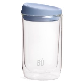 BU Products - Kaffeebecher aus Glas, doppelwandig, antibakteriell, himmelblau, ergonomisches Mundstück aus Kunststoff und Deckel im Barista-Stil. Fassungsvermögen: 340 ml.