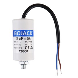 BOJACK 8uF 450V Motor Running Capacitor 34 x 63 mm Starting Capacitor Engine Start Capacitor with Capacitor with Lead Wire M8 with Nut Suitable for Most Engines