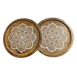 VANIYA CRAFTS Set of 2 Wooden Trivet for Hot Pots and Dishes, Heat Resistant, Non-Slip, Teapot Trivet, 8 Inch Diameter (Natural White) (Design 1)