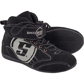 Speedway Motors Viper Mid-Top SFI 3.3/5 Racing Shoes, Size 14: Leather & FRC, Soft Compound Performance Sole, Reinforced Eyelets, Double Stitched, Hook-and-Loop Closure, Black with Gray Logo