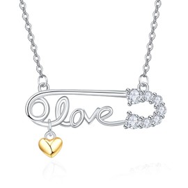 KINGWHYTE Sicherheitsnadel Kette Unterstützungssymbol für Flüchtling 925 Sterling Silber Büroklammer Sicherheitsnadel Anhänger für Frauen