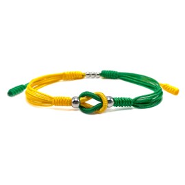 LAMIBEE Navy Infinity Bracelet, Forever Love and Friendship with Multicolor Color, Lucky Tibetan Knot Protection Surfer String Woven For Men Women (Green and Gold), One Size, synthetic-fiber, no