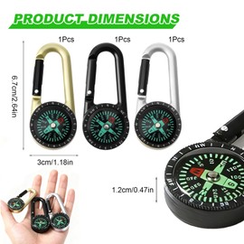 3PCS Compass Keychains, Carabiner Compasses, Mini Outdoor Direction Finders