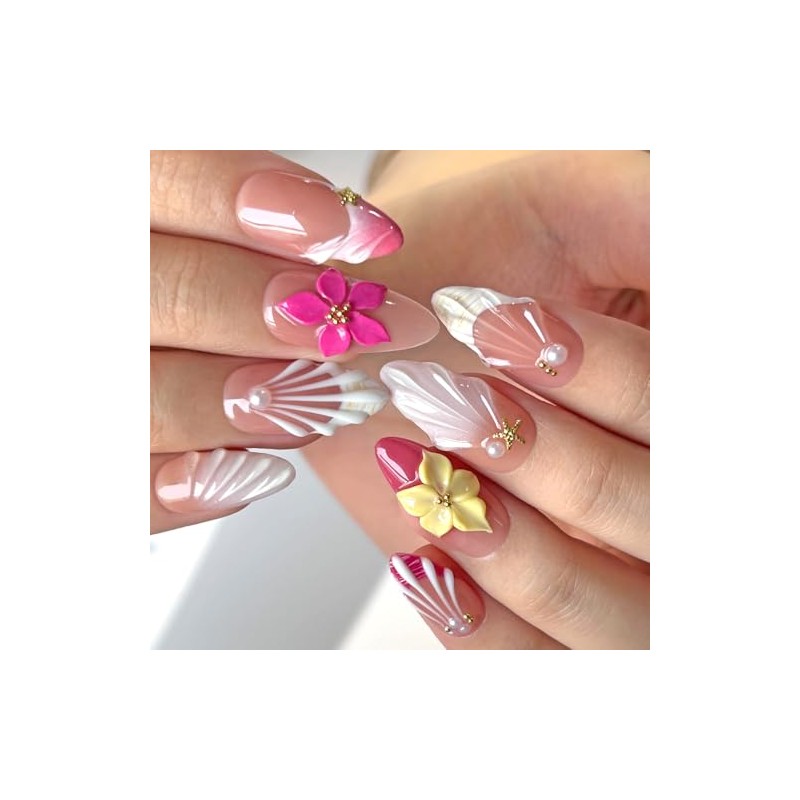 Uñas postizas de almendra medianas hechas a mano, diseño artístico,