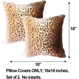 Entua Soft Plush Faux Fur Leopard Cheetah Skin Fur Throw Pillow Covers Luxury Style African Jungle Wildlife Nature Animal Print Cushion Cover Brown Gold Decor Pillow Cover for Home Couch