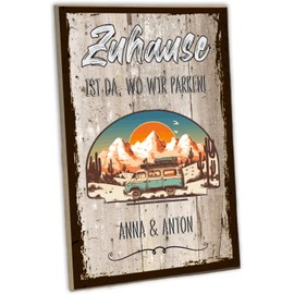 schilderkreis24: Rustic Wooden Sign - 'Zuhause ist da wo wir parken' - The perfect decoration for campers