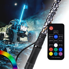 True Mods 6ft Spiral RGB LED Whip Light for UTV ATV [RF Wireless Remote] USA Flag Waterproof LED Lighted Whip CB Antenna Pole Stick for RZR Can-Am Polaris SxS 4x4 Quad Dune Buggy 4 Wheeler Accessories