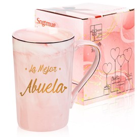 Sngtmug La Mejor Abuela Mug, La Mejor Abuela Gifts, Birthday Mothers Day Gifts for Grandma from Granddaughter Grandchild Grandson 14 Ounce Pink with Gift Box