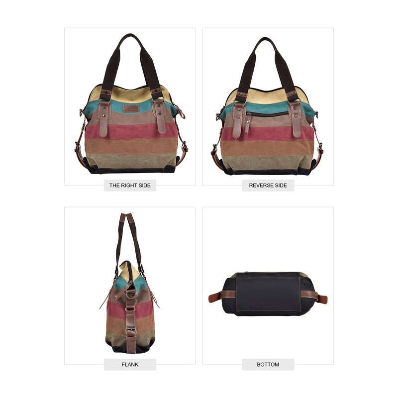 Women's Canvas Handbag Rainbow Design Tote Bag Large Capacity Shoulder