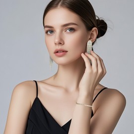 moteeph 18K Gold Plated 3mm Cubic Zircon Classic Tennis Bracelets for Women 7 Inch (Gold)