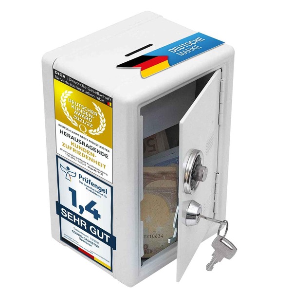 GOODS+GADGETS Mini Safe Piggy Bank Money Box with Combination Lock Original Metal Safe White