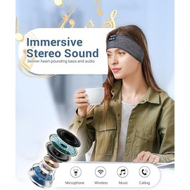 Bluet00th - Auriculares para dormir inalámbricos Bluet00th, con altavoces integrados, perfectos para entrenamiento, correr, yoga, viajes, gris oscuro