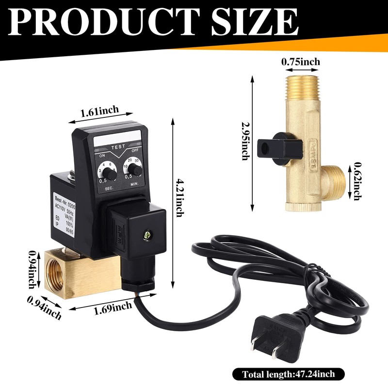 Bonuci Electronic Drain Valve for Air Compressor Ac 110v 1/2"