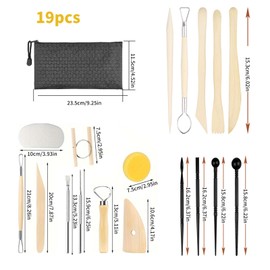 BDHYYM 19-Piece Pottery Tool Set, Modelling Tool Set, Polymer Clay Tools with Storage Bag, Modelling Tool Clay Tool Set, Potter Tool, Sculpting Tools, for Professionals, Beginners