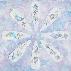 3D Nail Butterfly Design Sticker Decor Decal Holographic Laser Nail Art Sticker, Laser-Cut Design, Easy Apply, Long-Lasting, Multi-Use, Perfect for UV Gel, Acrylic Nails