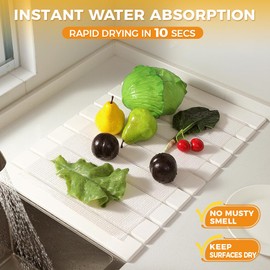 Stone Drying Mat for Kitchen Counter, 24"×16" Collapsible Diatomaceous Earth Dish Drying Mats, Fast Absorbent, Large Quick-drying Draining Mat for Dishes Cookware Cups