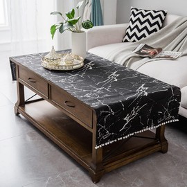 COMFEELING Coffee Table Cloth Rustic Style Living Room Center End Table Cover with Pocket, Cotton Linen Tablecloth (Black Marble,23.6×63 Inch)
