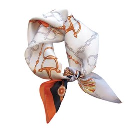 GIMIRO Imitation Silk Scarf [53 x 53 cm] Square Scarves Impressionism Pattern Vintage Scarf for Office Work or Casual Waistband, Orange/Black/Silver/White