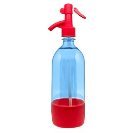 Sodafall Seltzer bottle for home made seltzer and club soda/vintage style retro seltzer bottle with dispenser (red with blue bottle)