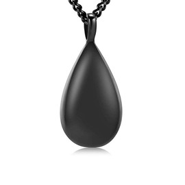 Engraved Teardrop Urn Necklace for Ashes Simple Cremation Urn Necklace Keepsakes Memorial Jewelry for Women Gift Cremation Jewelry for Loved One (Black)