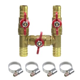 Pastlla 4-way Automobile Heating Water Valve, Solid Brass Body Automobile Integrated 4-Way Heating Water Manual Control Valve 5/8" OD Barb, with 4 Clamps